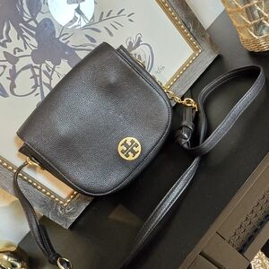 Tory Burch Everly Flap Saddle Pebbled Leather Crossbody Bag